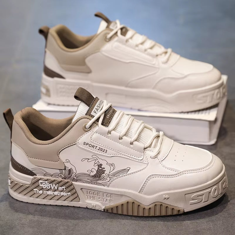 Skateboarding Shoes Men Flat Comfortable Leather Casual Vulcanized Shoes 2024 Trendy Classic Breathable Cheap Sneakers Man