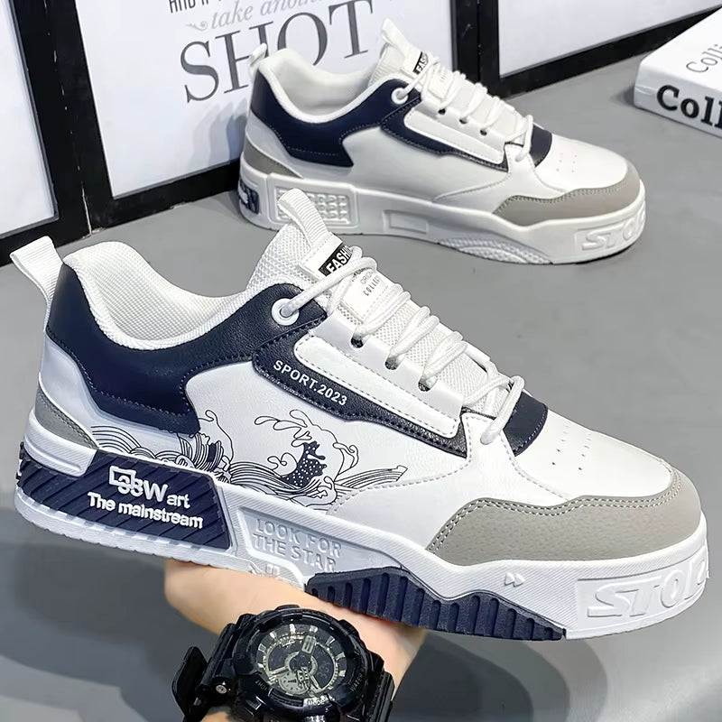 Skateboarding Shoes Men Flat Comfortable Leather Casual Vulcanized Shoes 2024 Trendy Classic Breathable Cheap Sneakers Man