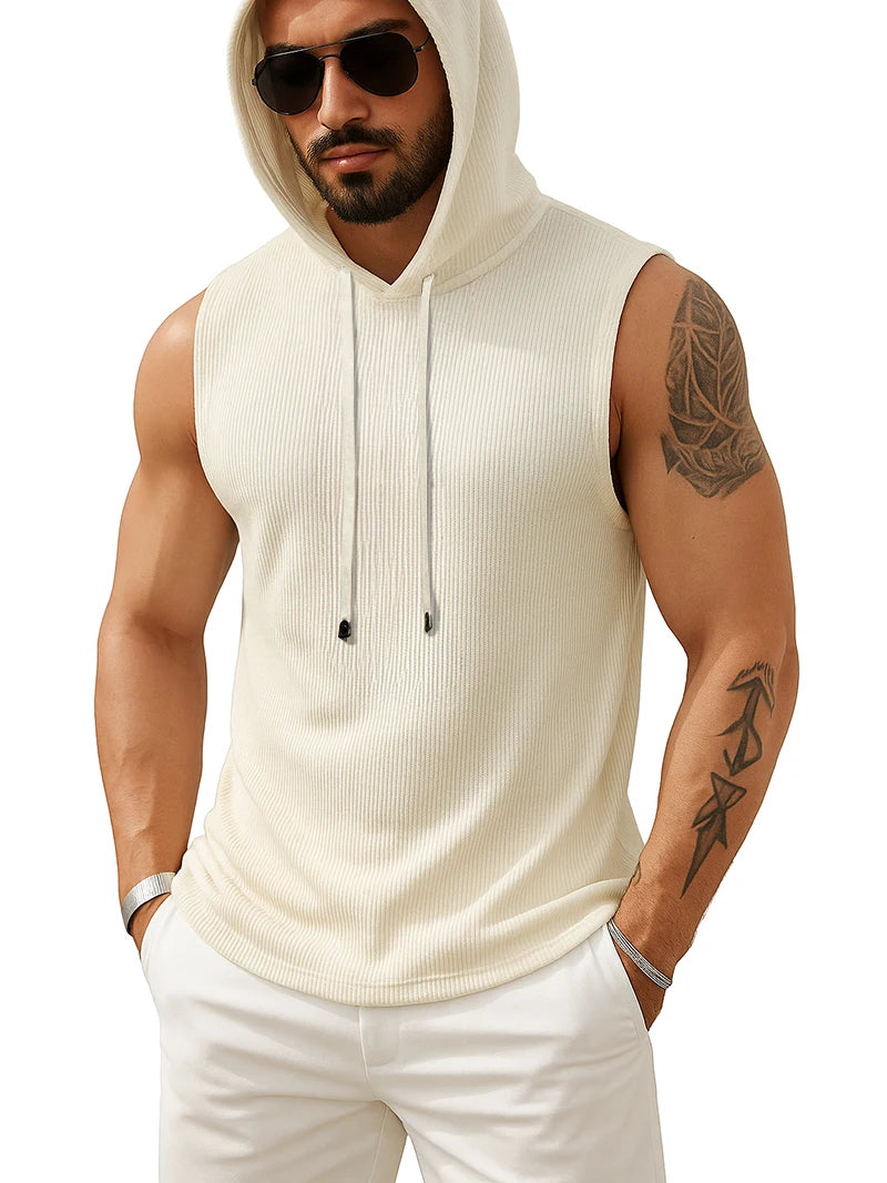 Tank Top Men’s Ribbed Sleeveless Hoodie Casual