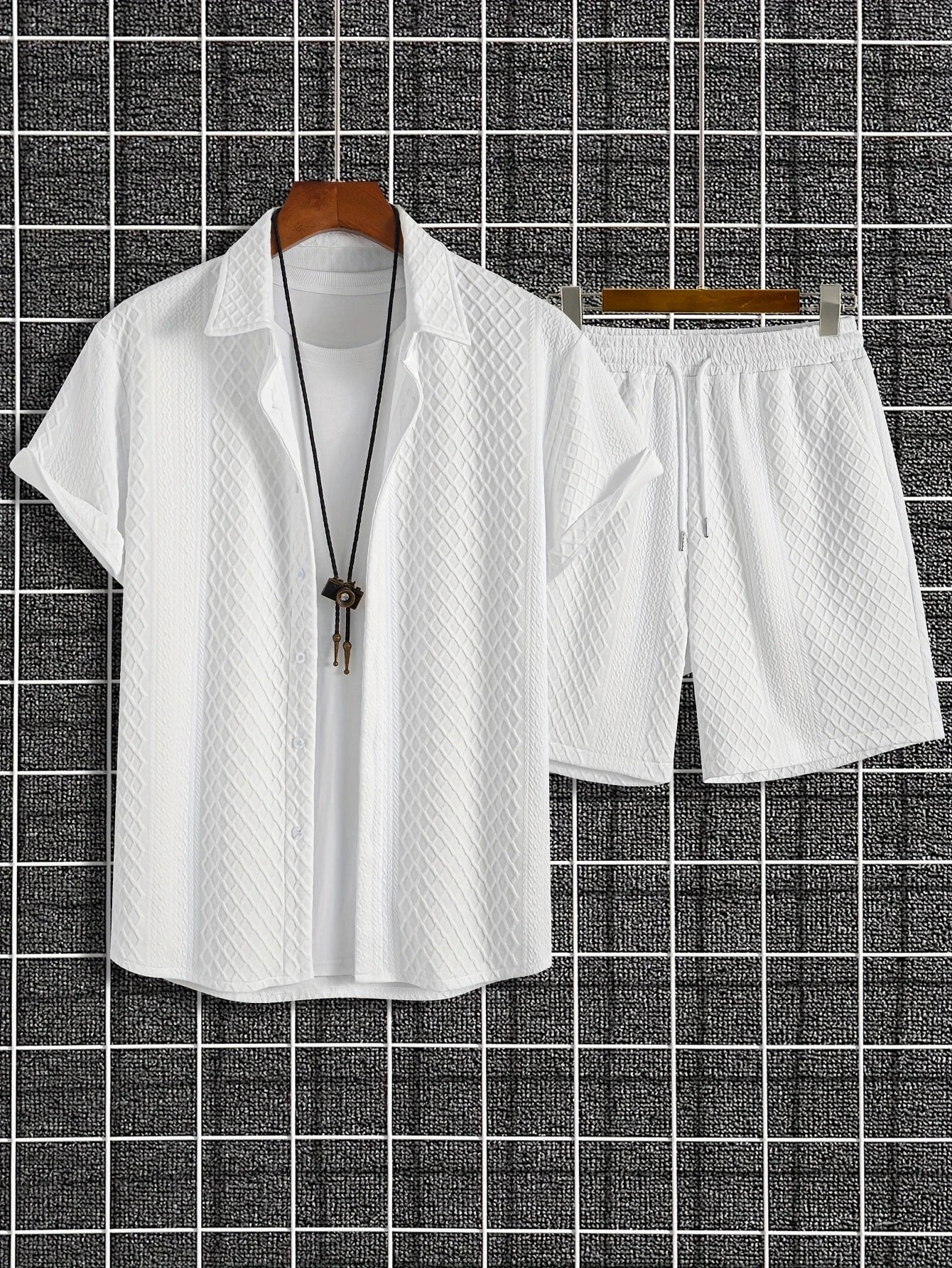 Men's 2pcs Set Of Solid Textured