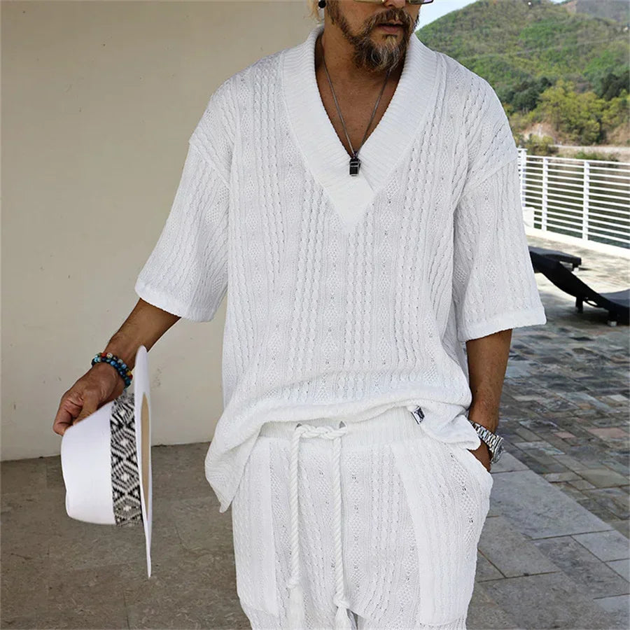 Men Shorts Set Summer Casual Knitted