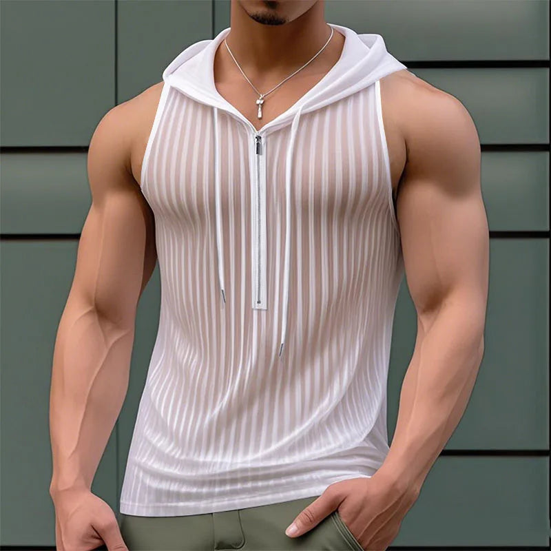 Men Tank Tops Striped Mesh