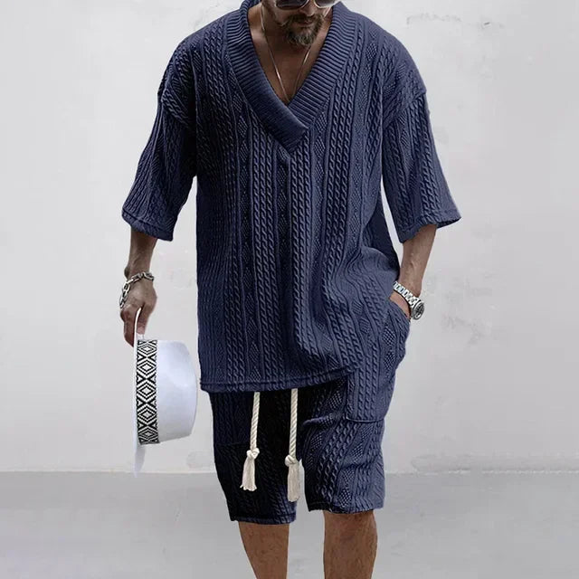 Men Shorts Set Summer Casual Knitted
