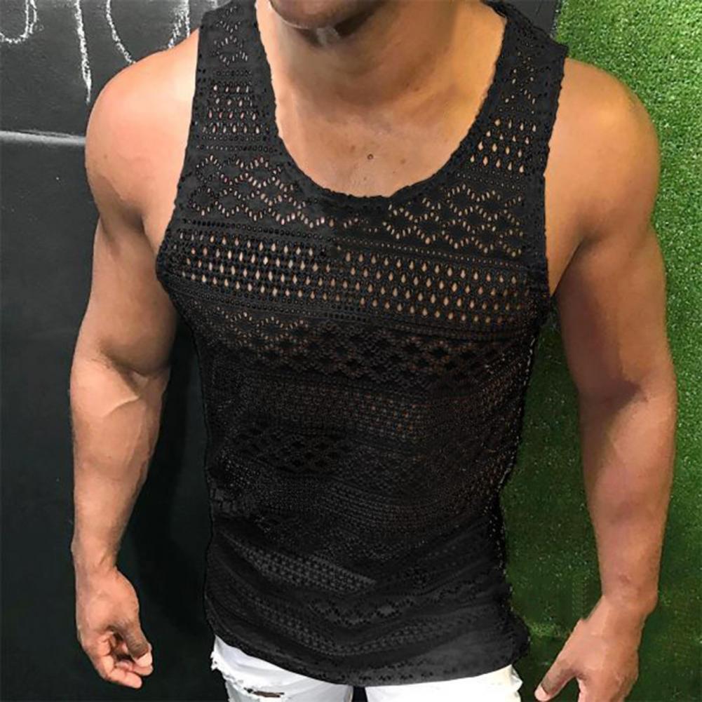 Tank Top for Men Lace Hollow Out Sleeveless