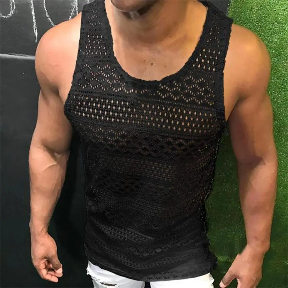 Tank Top for Men Lace Hollow Out Sleeveless