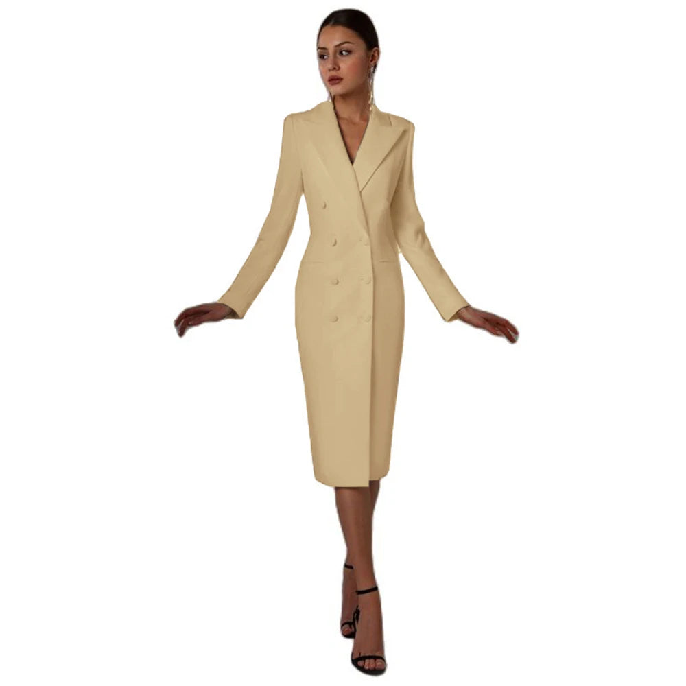 Women's Suit Long Blazer Double Breasted Jacket