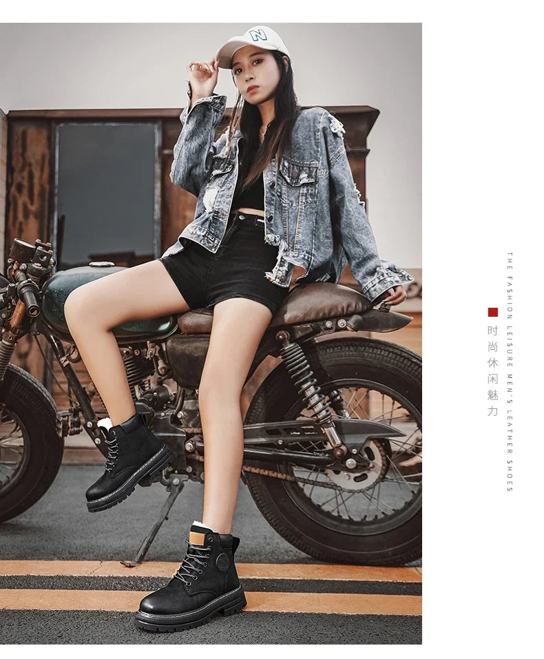 Boots High Top Boots Women Leather Shoes