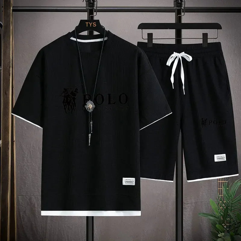 Men Sleeved T-Shirt+Sports Shorts