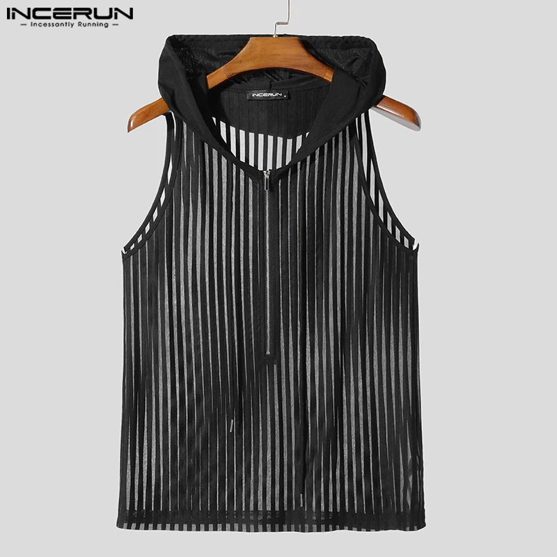 Men Tank Tops Striped Mesh