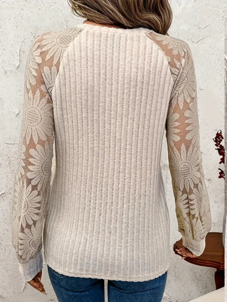 Women's Lace Panel Long Sleeve Top