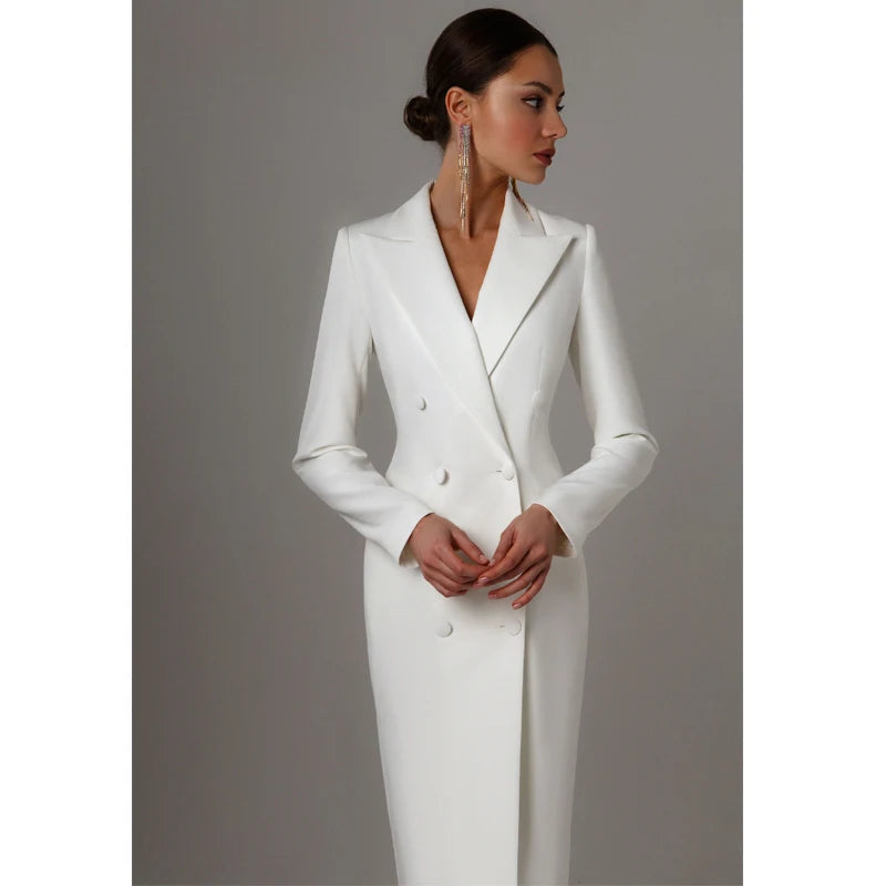 Women's Suit Long Blazer Double Breasted Jacket