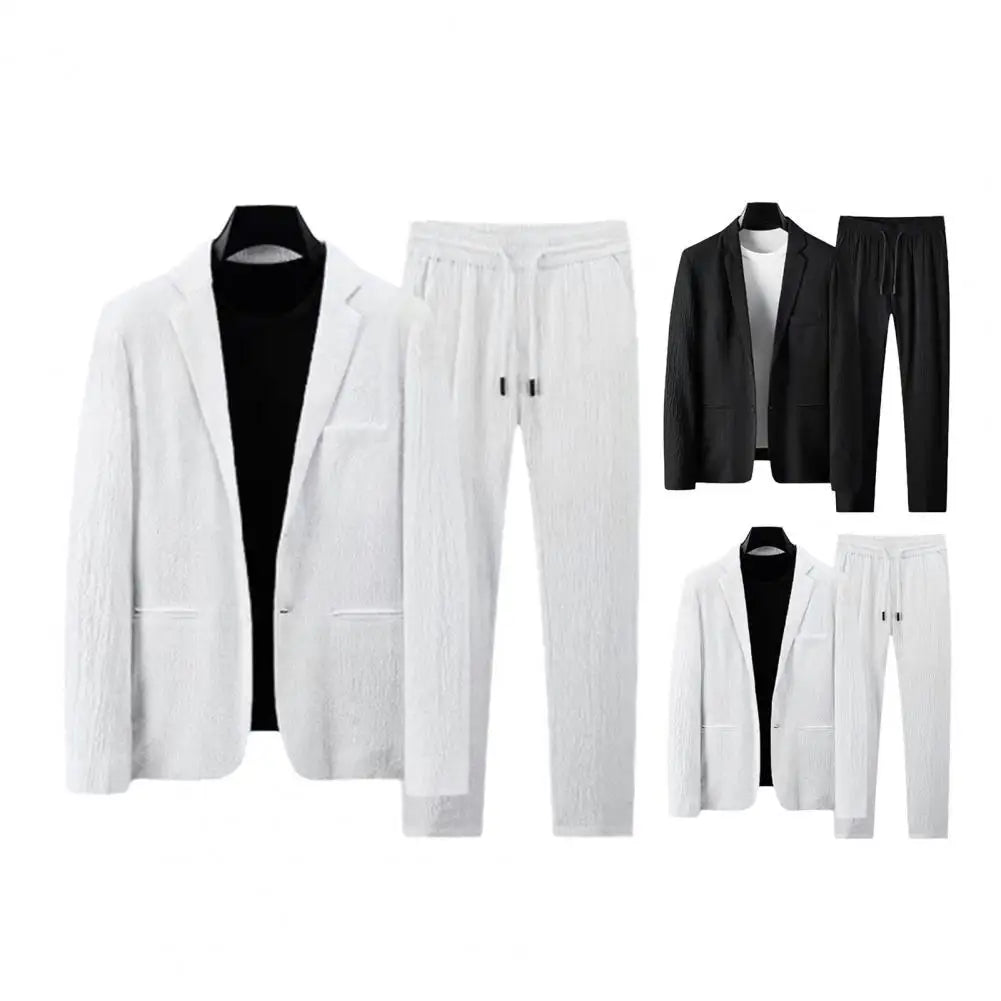 Men Two Piece Suit Striped Pleated