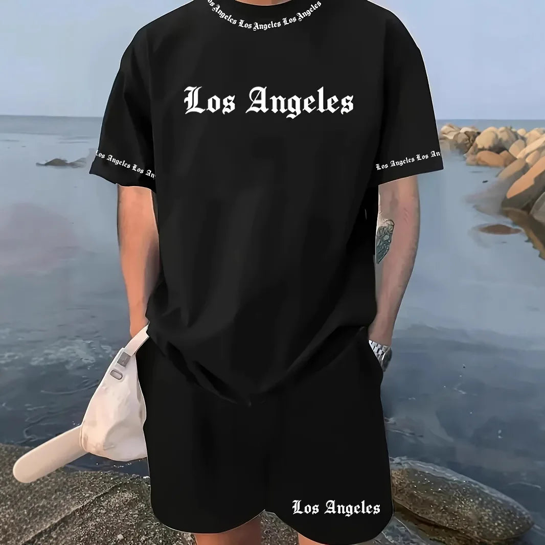 New Men's Los Angeles T-shirt Shorts Set