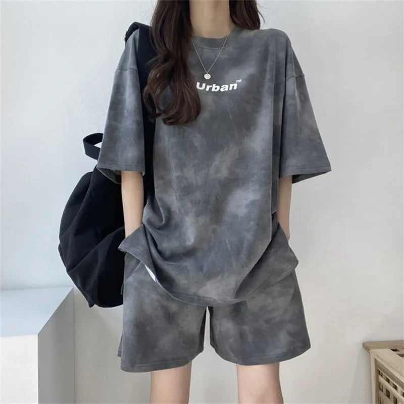 Women T-Shirt Shorts Suit Set Casual