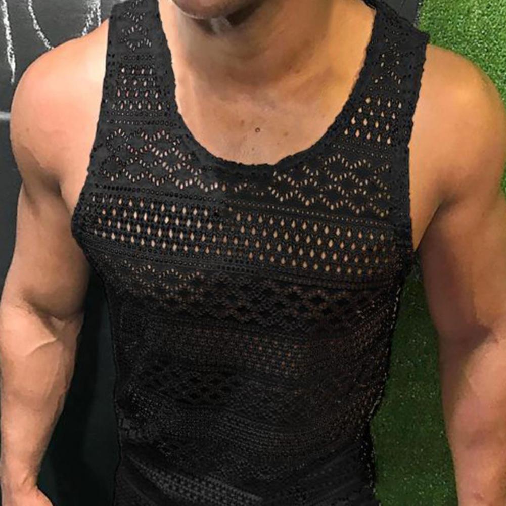 Tank Top for Men Lace Hollow Out Sleeveless