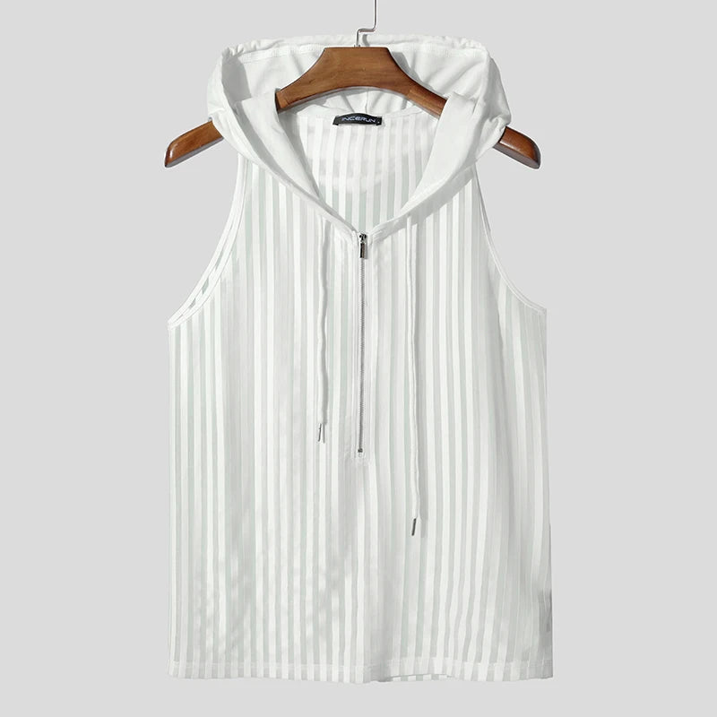 Men Tank Tops Striped Mesh