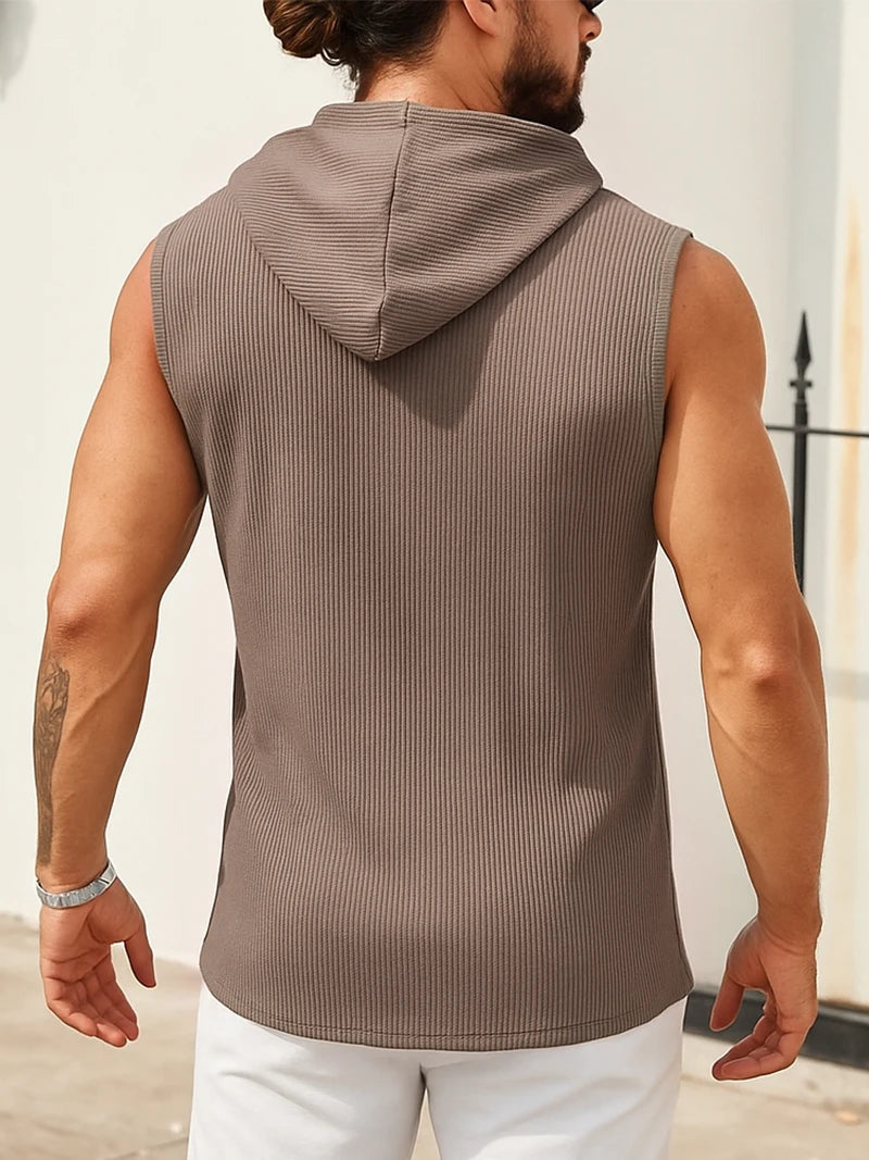 Tank Top Men’s Ribbed Sleeveless Hoodie Casual
