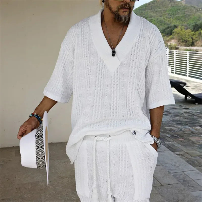 Men Shorts Set Summer Casual Knitted