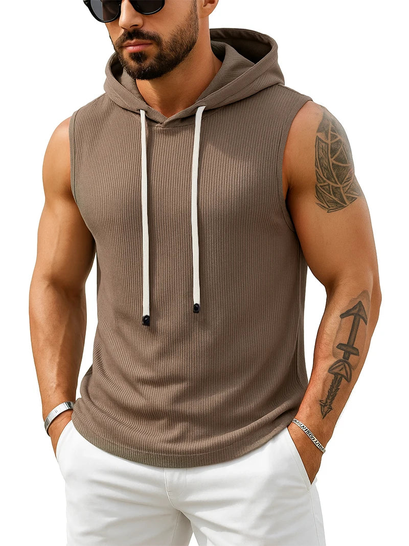 Tank Top Men’s Ribbed Sleeveless Hoodie Casual