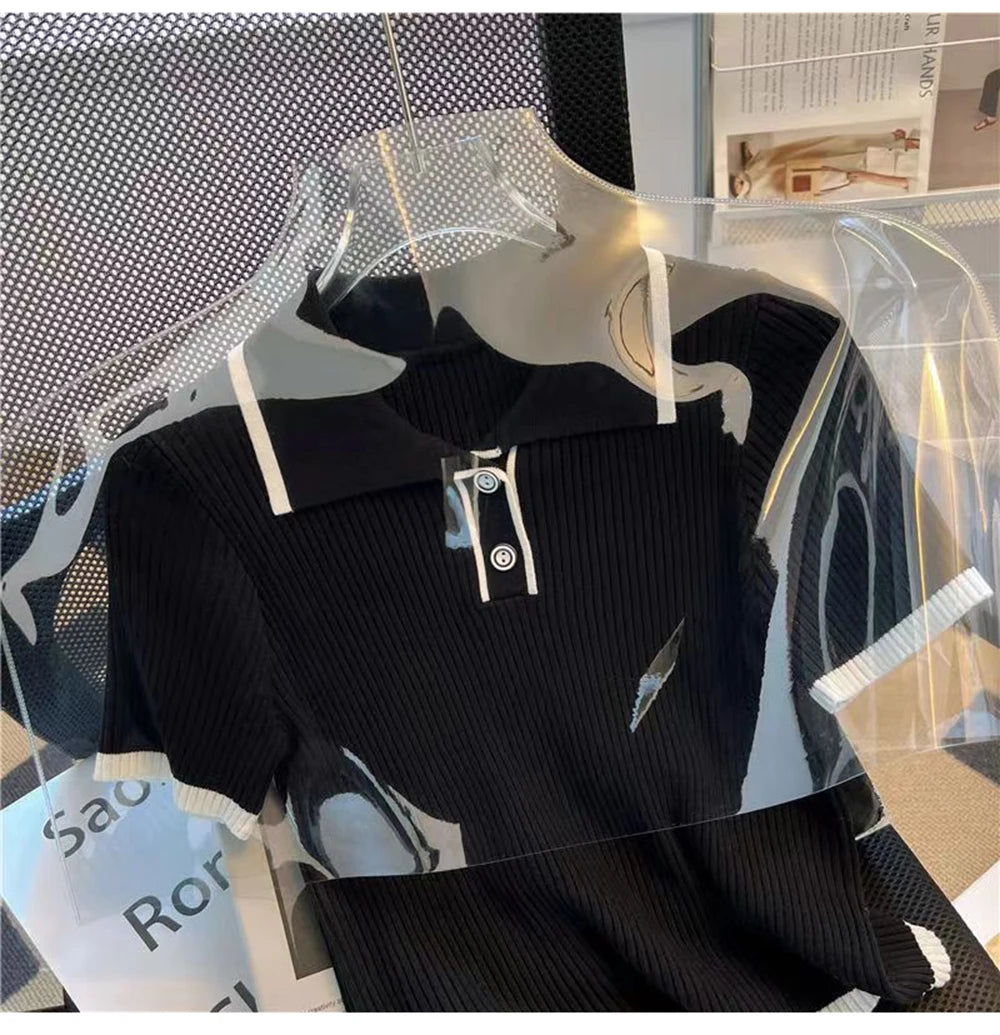 Ice silk knitted short sleeved T-shirt for women's summer