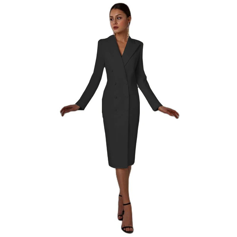Women's Suit Long Blazer Double Breasted Jacket
