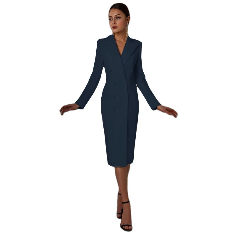 Women's Suit Long Blazer Double Breasted Jacket