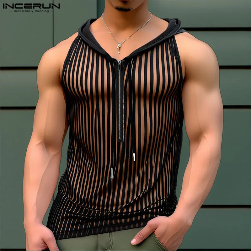 Men Tank Tops Striped Mesh