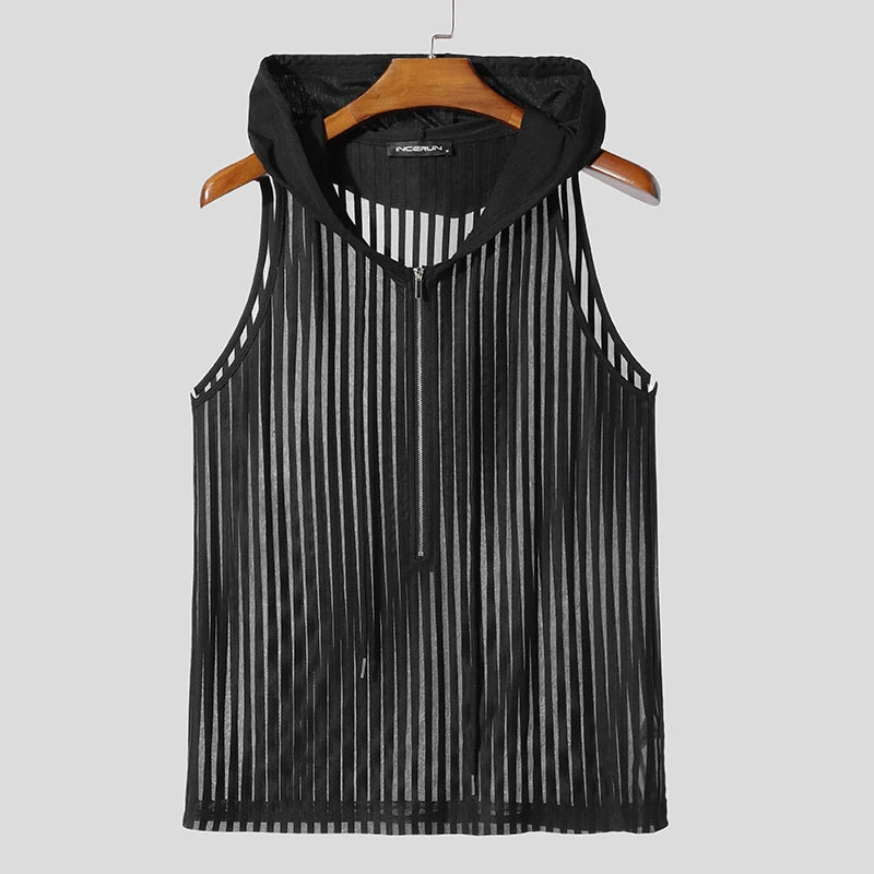 Men Tank Tops Striped Mesh