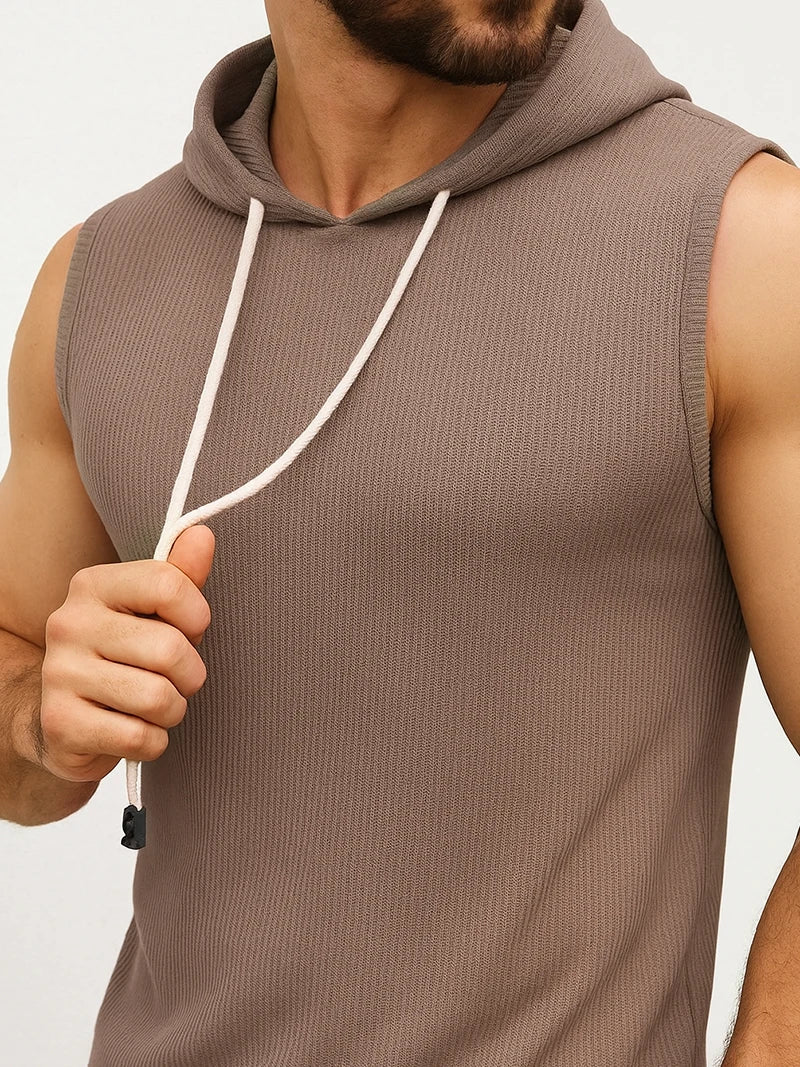 Tank Top Men’s Ribbed Sleeveless Hoodie Casual