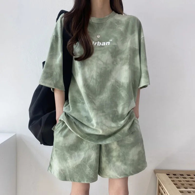Women T-Shirt Shorts Suit Set Casual