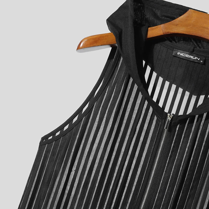 Men Tank Tops Striped Mesh