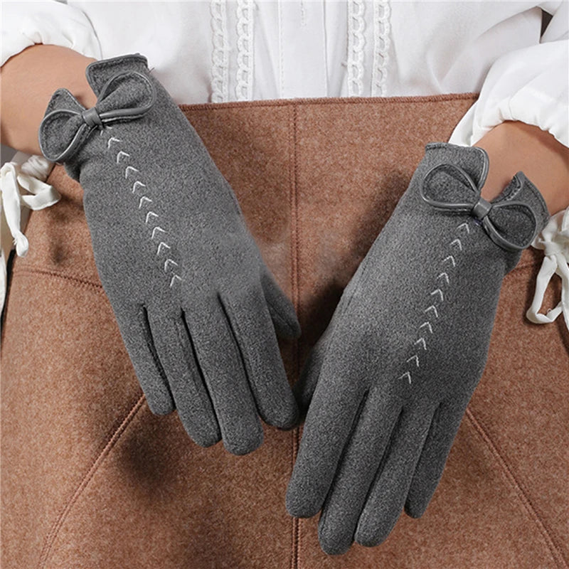 Women Gloves Cute Bow Embroidery