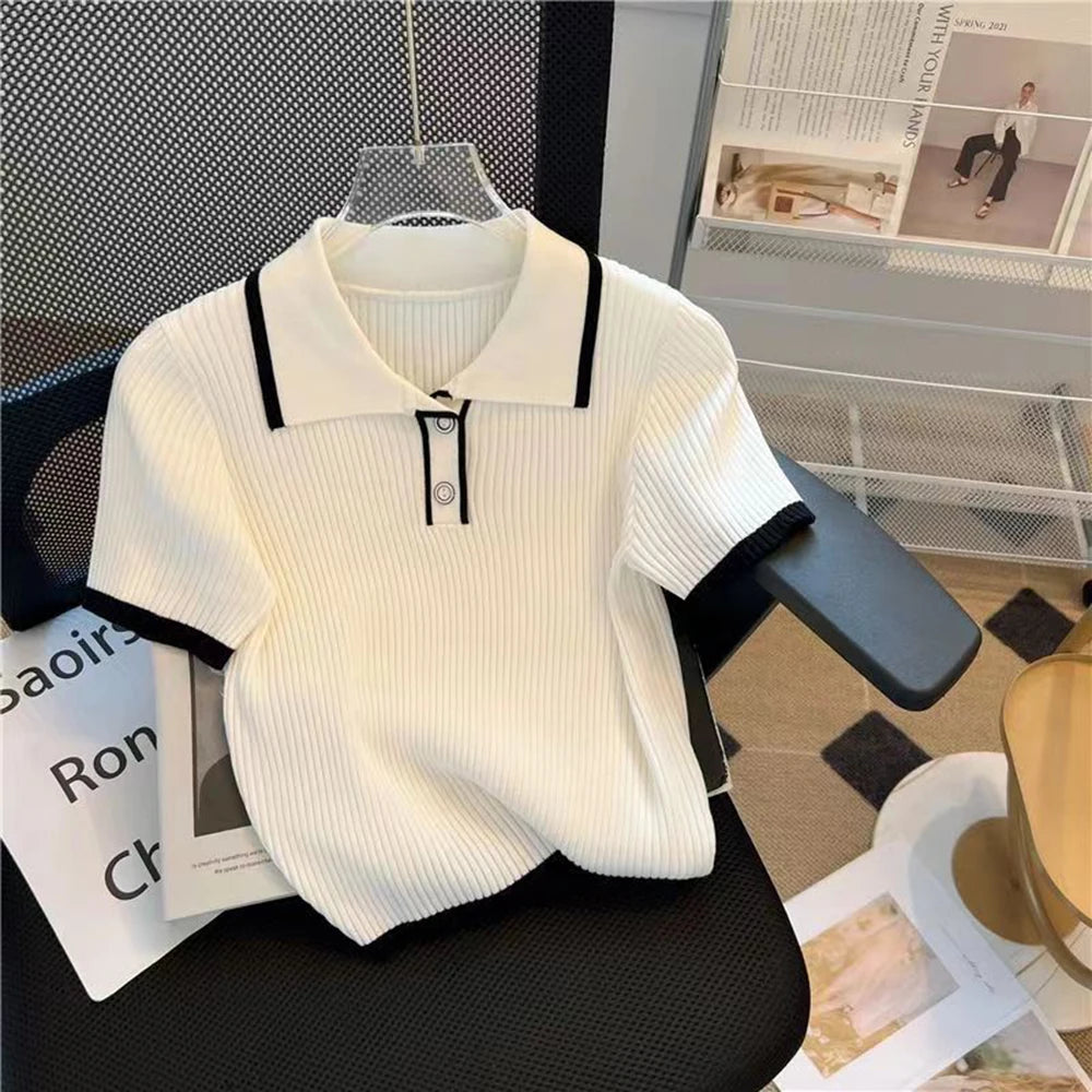 Ice silk knitted short sleeved T-shirt for women's summer