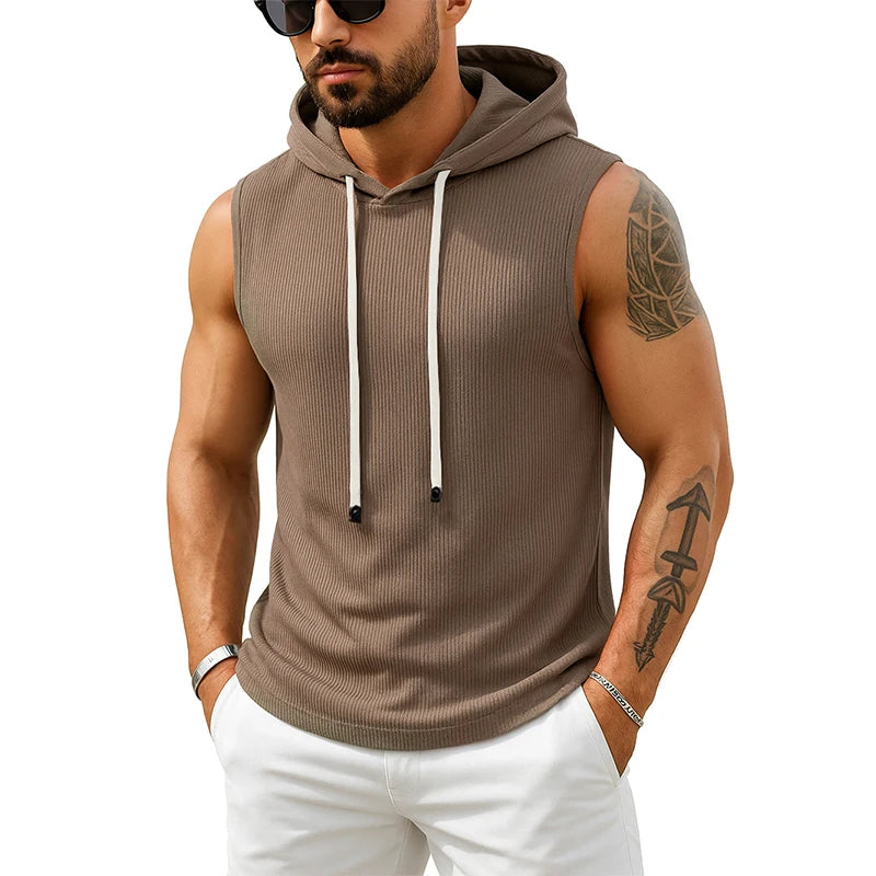 Tank Top Men’s Ribbed Sleeveless Hoodie Casual