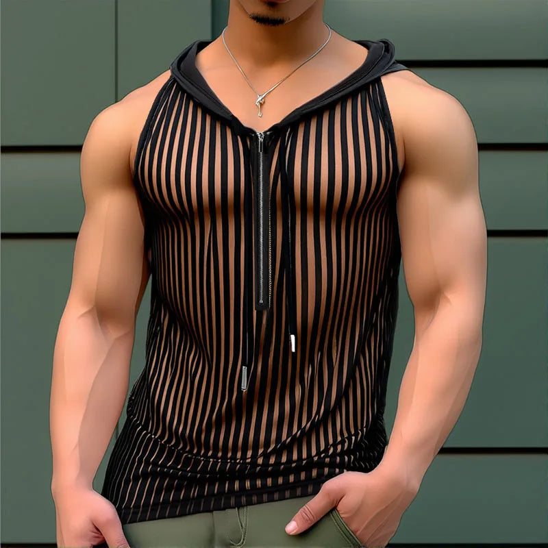 Men Tank Tops Striped Mesh
