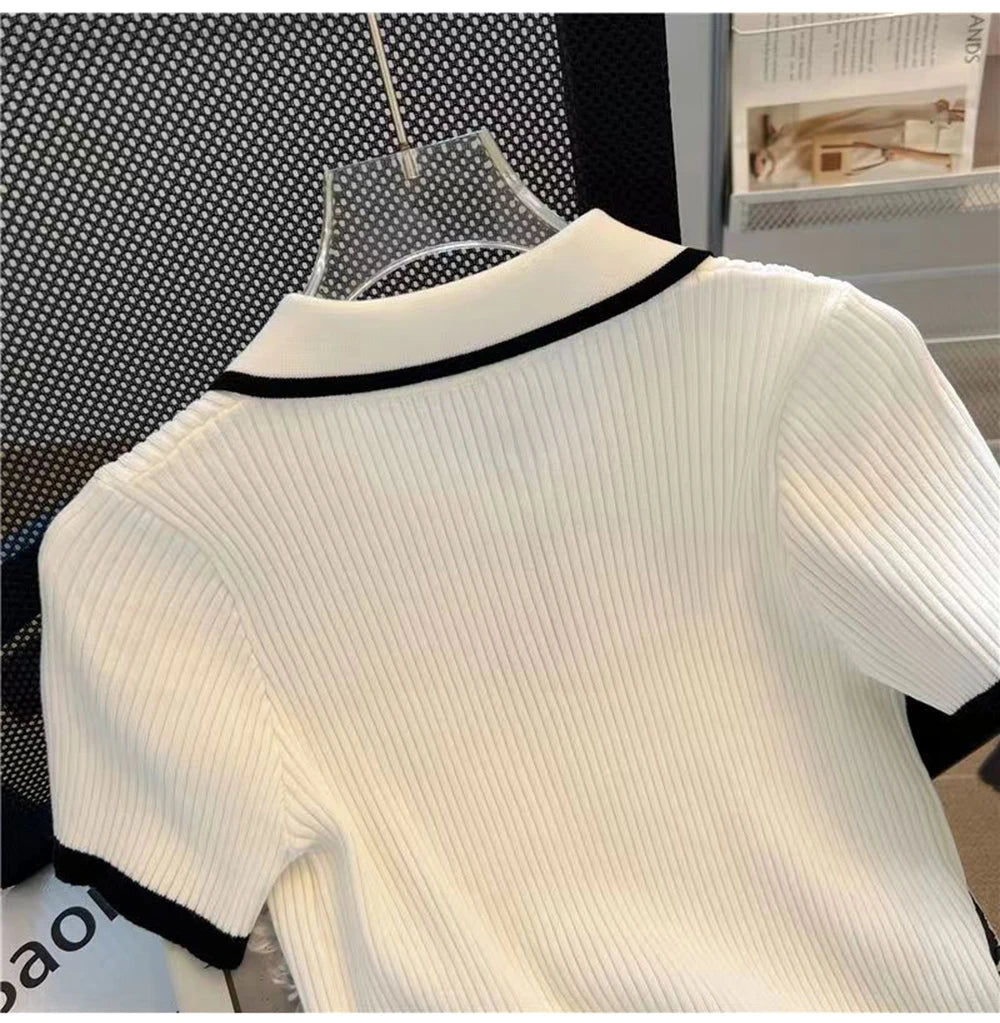 Ice silk knitted short sleeved T-shirt for women's summer