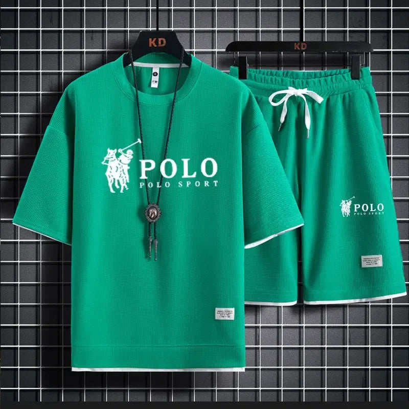 Men Sleeved T-Shirt+Sports Shorts
