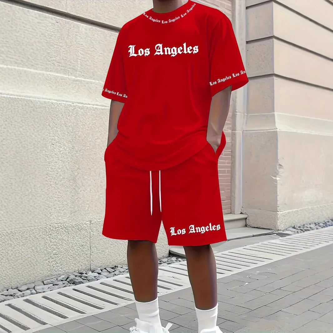 New Men's Los Angeles T-shirt Shorts Set