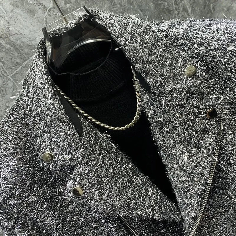 Mens Jacket Fringe Shiny Casual