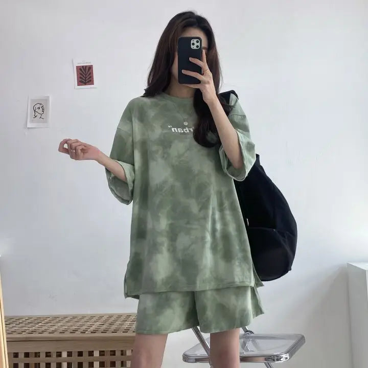 Women T-Shirt Shorts Suit Set Casual