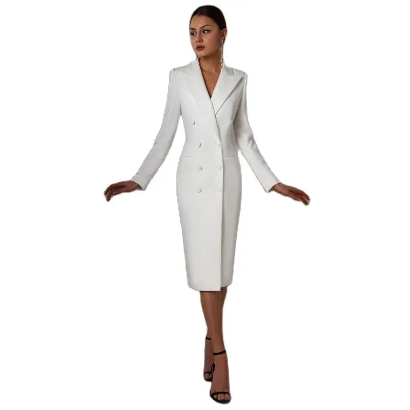 Women's Suit Long Blazer Double Breasted Jacket