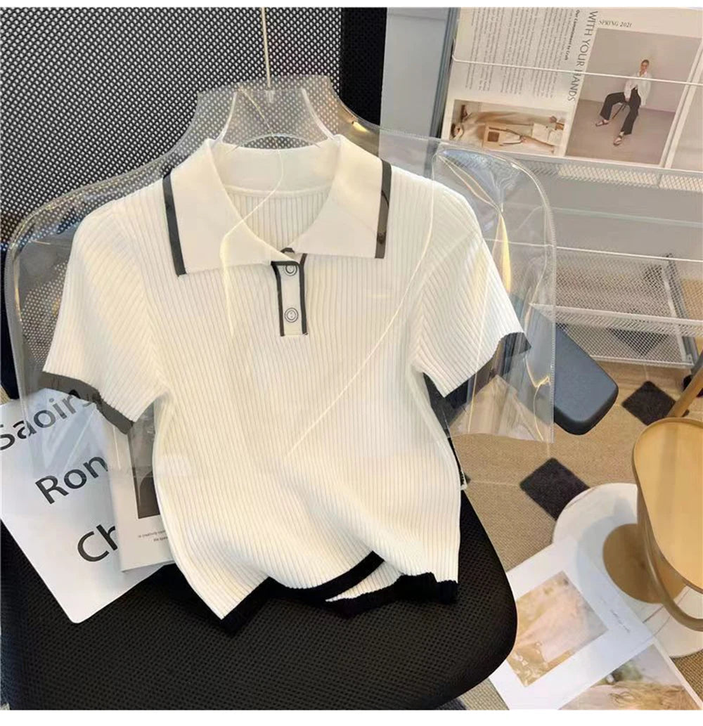 Ice silk knitted short sleeved T-shirt for women's summer