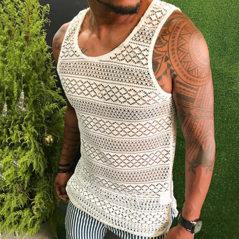 Tank Top for Men Lace Hollow Out Sleeveless