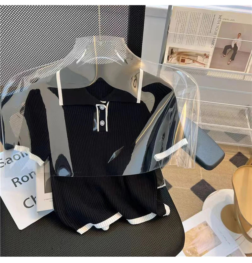 Ice silk knitted short sleeved T-shirt for women's summer