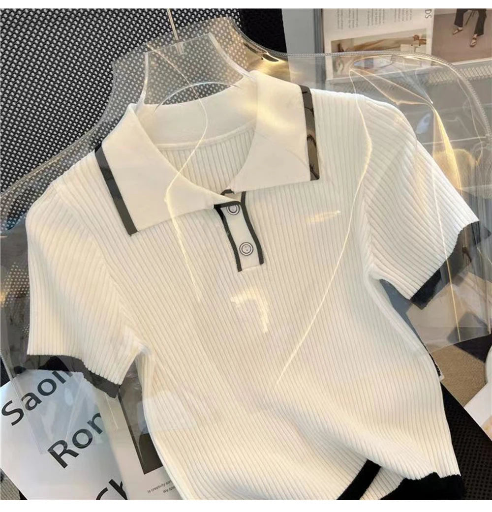 Ice silk knitted short sleeved T-shirt for women's summer