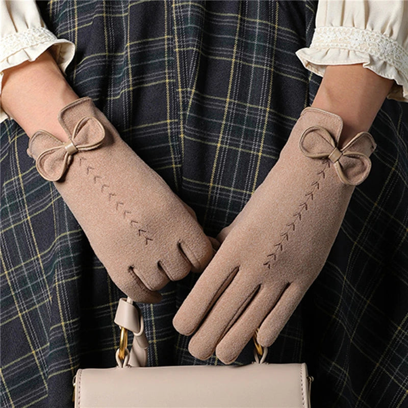 Women Gloves Cute Bow Embroidery
