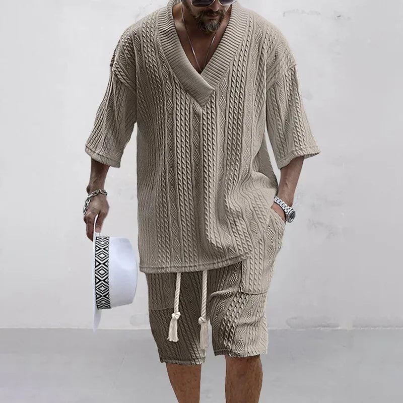 Men Shorts Set Summer Casual Knitted