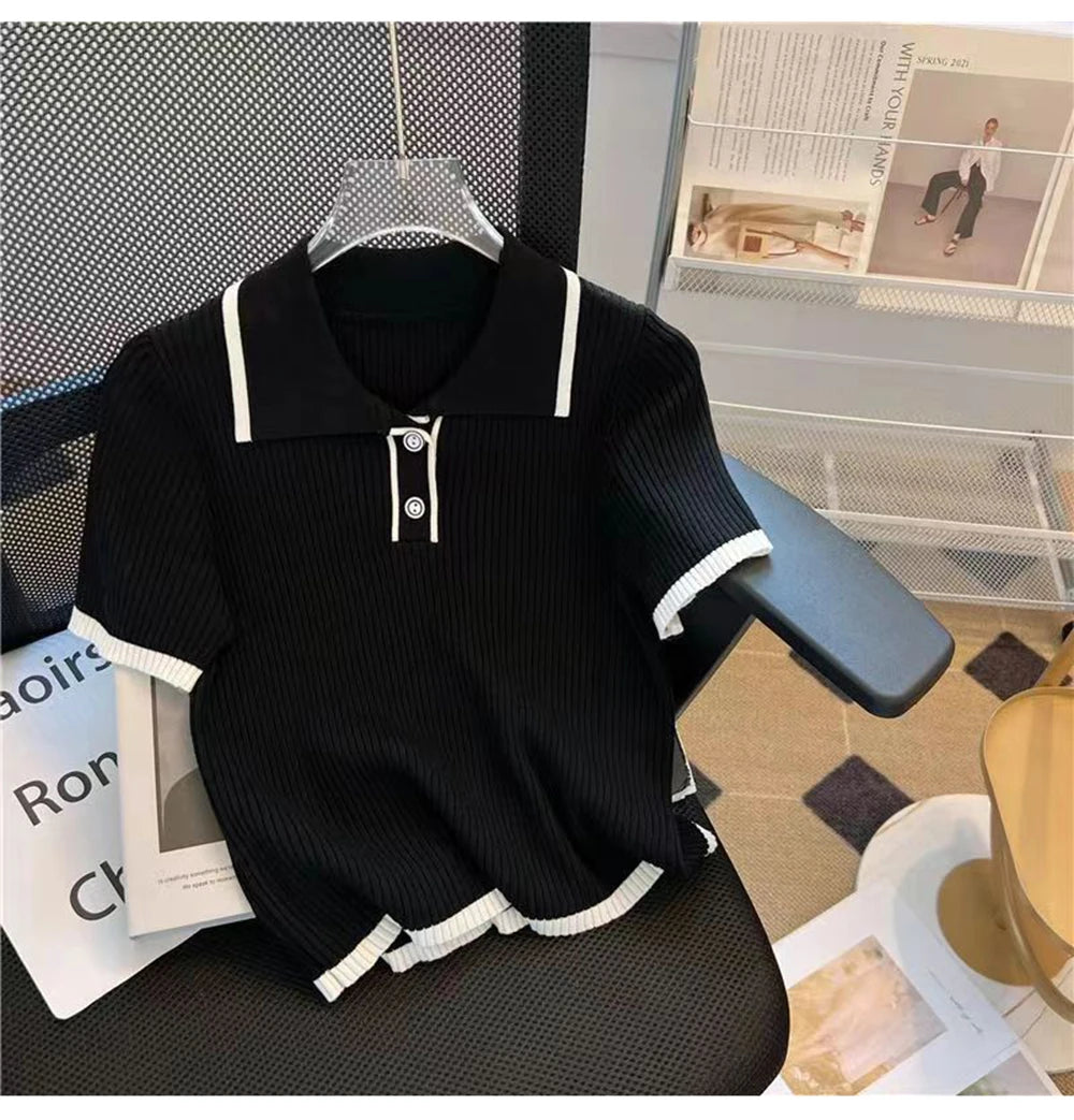 Ice silk knitted short sleeved T-shirt for women's summer