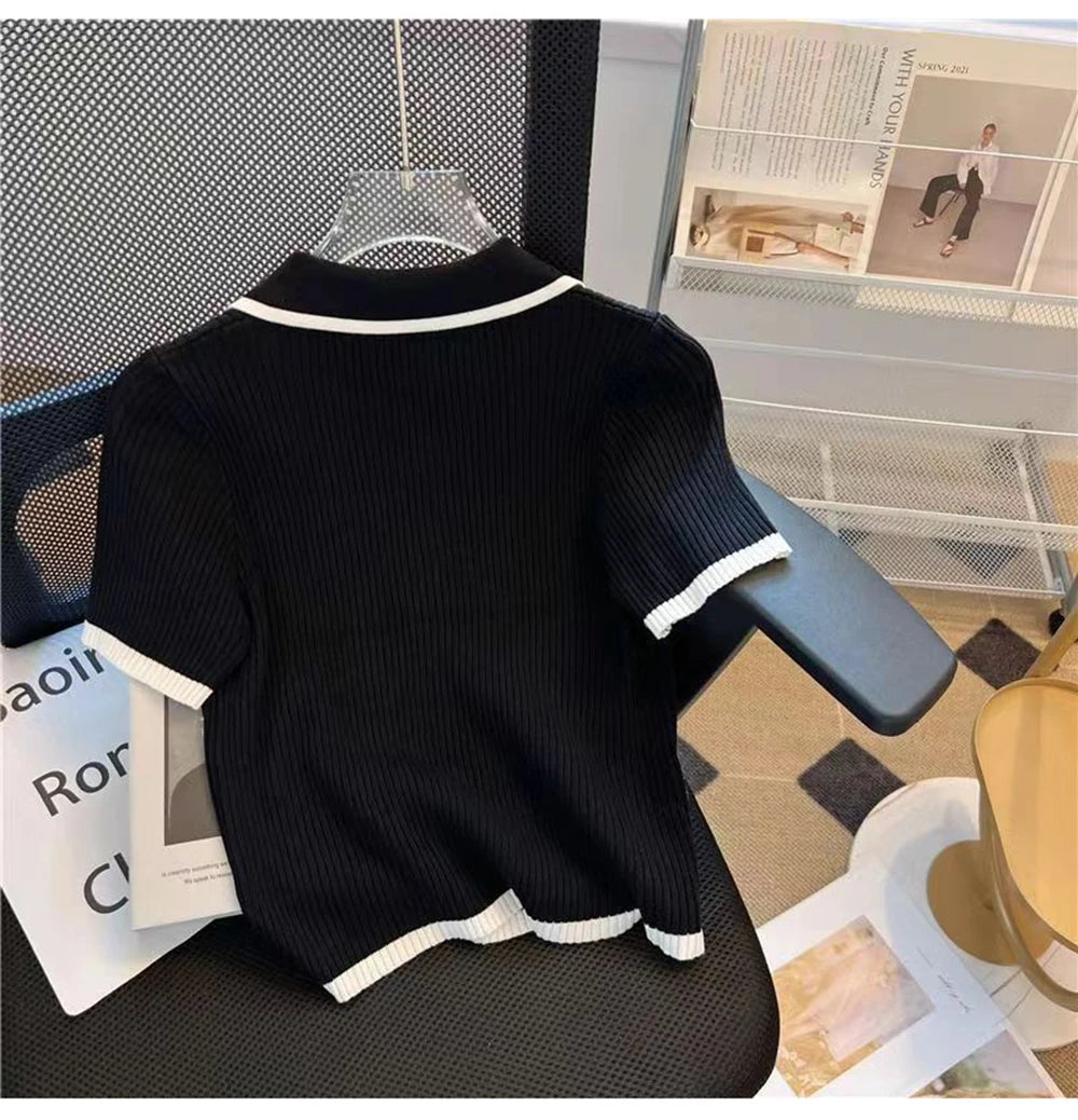 Ice silk knitted short sleeved T-shirt for women's summer