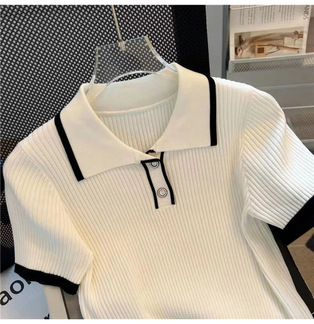 Ice silk knitted short sleeved T-shirt for women's summer